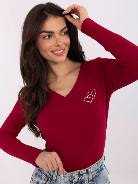 Bordowa bluzka z dekoltem w serek RUE PARIS