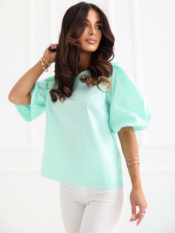 Miętowa elegancka bluzka z krótkim rękawem