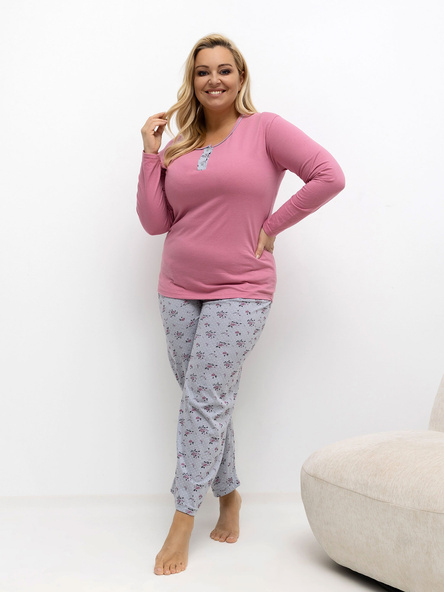 Różowa piżama plus size z bluzką i spodniami
