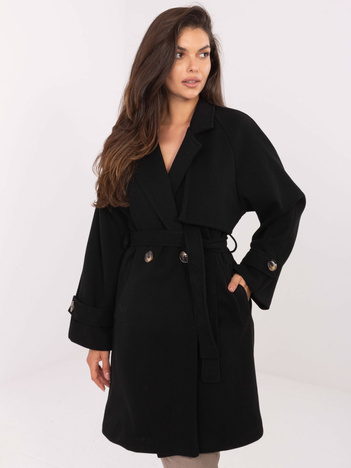 Czarny dwurzędowy płaszcz damski RUE PARIS