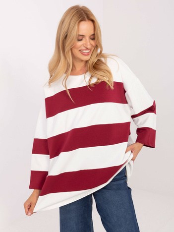 Ecru-bordowa długa bluzka oversize