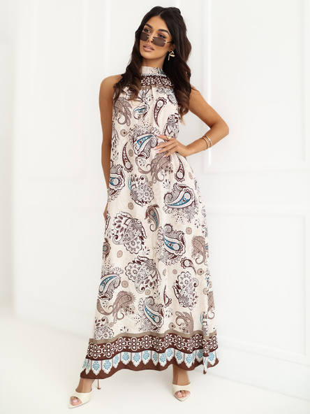 Brązowa letnia sukienka w orientalne wzory