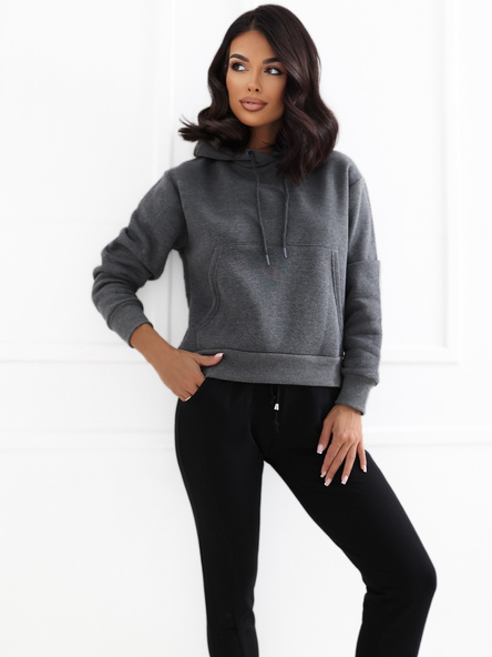 Ciemnoszara dresowa bluza basic z kapturem RUE PARIS