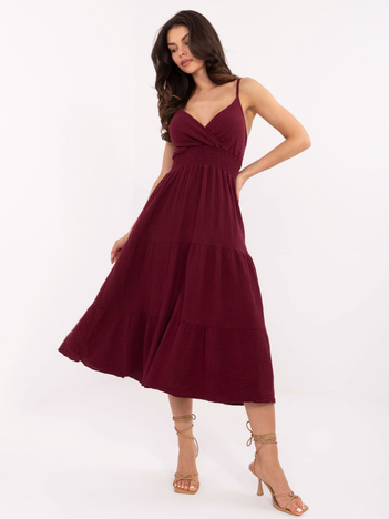 Bordowa muślinowa sukienka na ramiączkach