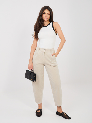 Jasnobeżowe sztruksowe spodnie od kompletu RUE PARIS
