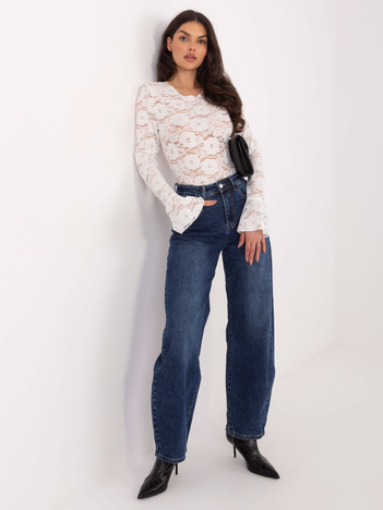 Białe koronkowe body z rękawem typu dzwon