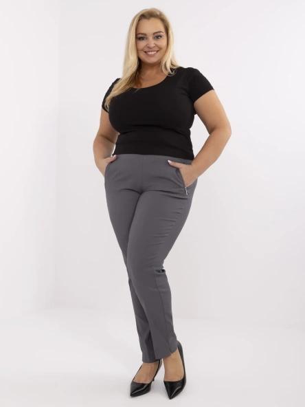 Grafitowe eleganckie spodnie plus size z gumką w pasie