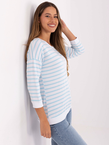 Biało-jasnoniebieska bluzka z długim rękawem