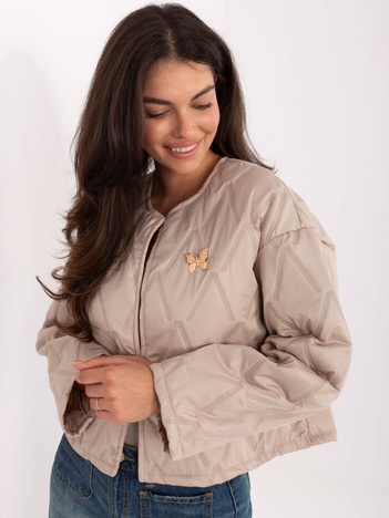 Beżowa krótka kurtka z okrągłym dekoltem RUE PARIS