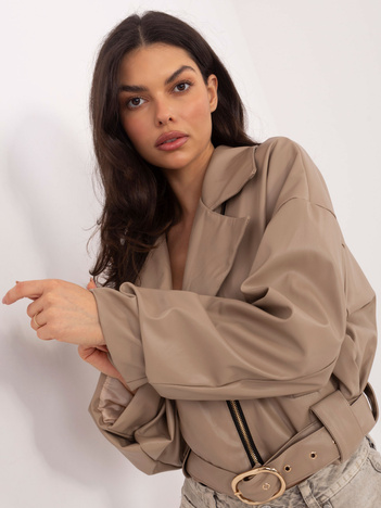 Beżowa kurtka ramonerka z ekoskóry RUE PARIS