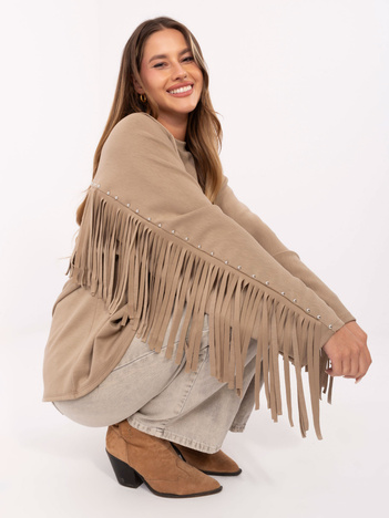 Ciemnobeżowa bluza oversize bez kaptura