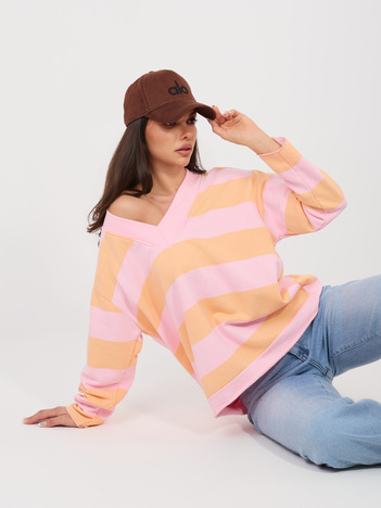 Różowo-pomarańczowa kolorowa bluza oversize z dekoltem V