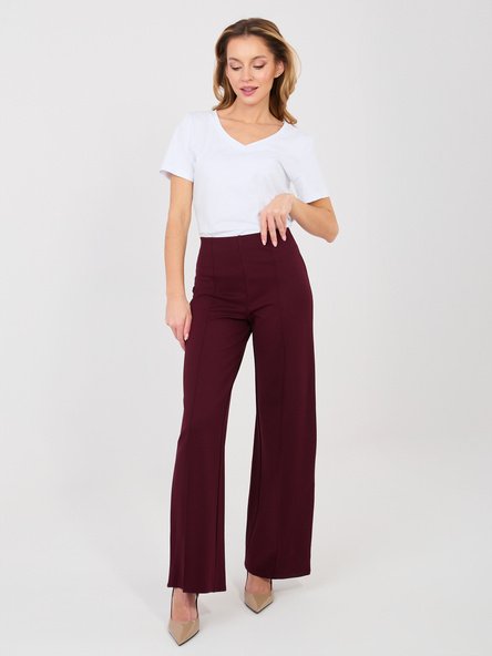 Śliwkowe garniturowe spodnie z przeszyciami RUE PARIS