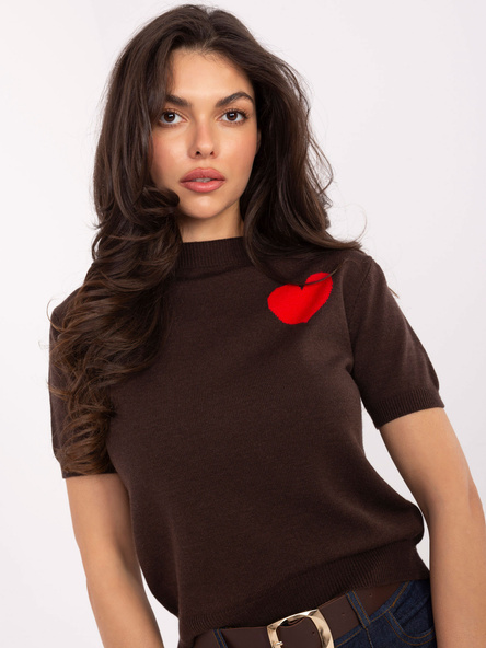 Brązowy damski sweter z okrągłym dekoltem