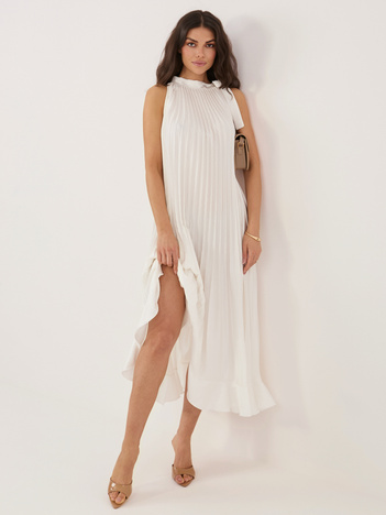 Ecru plisowana sukienka z falbaną RUE PARIS