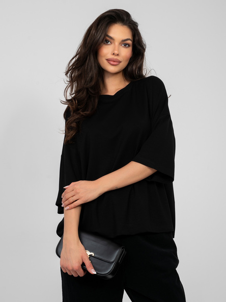 Czarna bluzka basic z okrągłym dekoltem RUE PARIS
