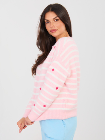 Jasnoróżowy damski sweter z domieszką wełny