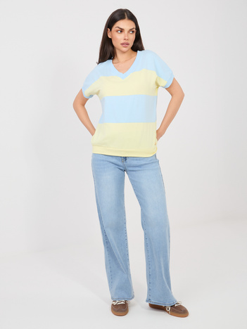 Pastelowa niebiesko-żółta bawełniana bluzka w paski