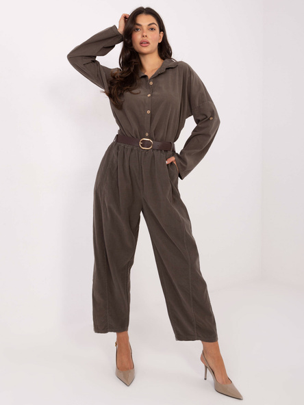 Khaki sztruksowe spodnie z zakładkami