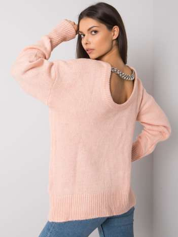 Jasnoróżowy sweter z łańcuszkiem Vermillion RUE PARIS