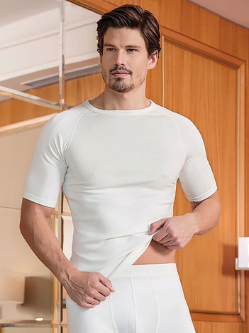 Ecru męski t-shirt termiczny z okrągłym dekoltem