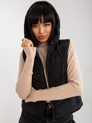 Czarna krótka kamizelka puchowa z kapturem