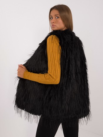 Czarna kamizelka futrzana z kieszeniami