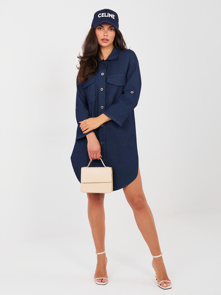 Granatowa jeansowa sukienka z kieszeniami RUE PARIS