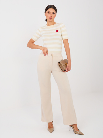 Jasnobeżowe proste spodnie z kieszeniami RUE PARIS