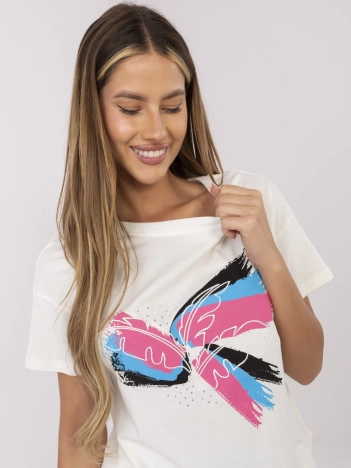 Ecru damski t-shirt z nadrukiem