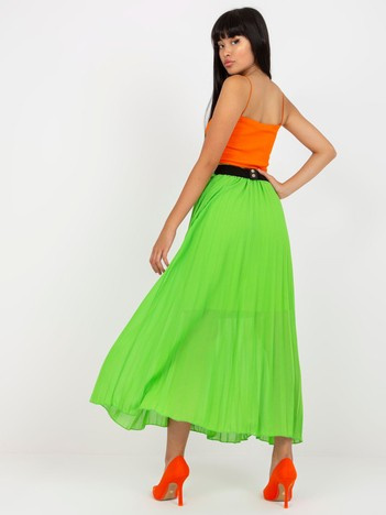 Jasnozielona maxi spódnica plisowana z paskiem