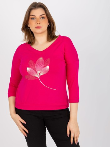 Fuksjowa bluzka plus size z dekoltem w serek