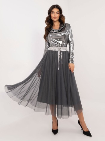 Szara tiulowa spódnica z wiązaniem