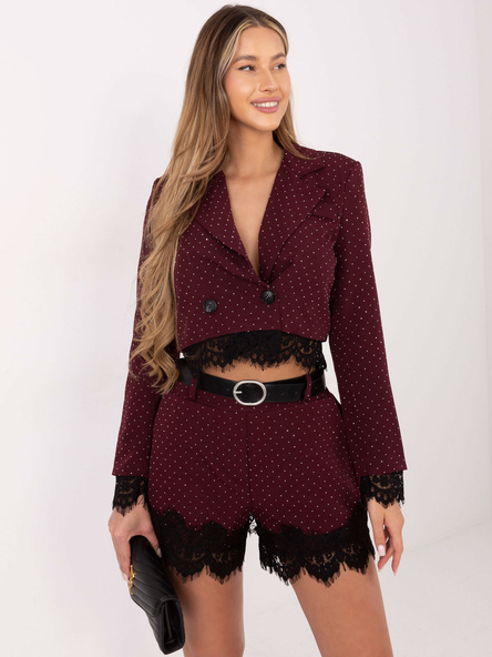 Burgundowo-srebrne eleganckie szorty z kieszeniami