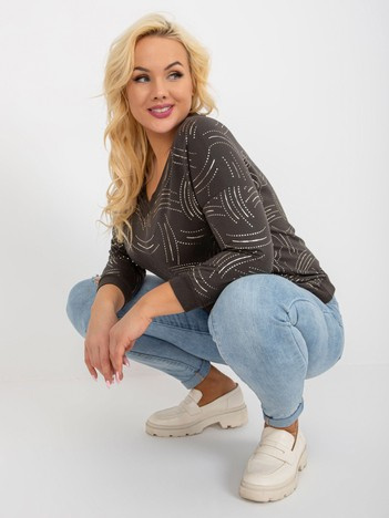 Khaki damska plus size z nadrukiem i rękawem 3/4