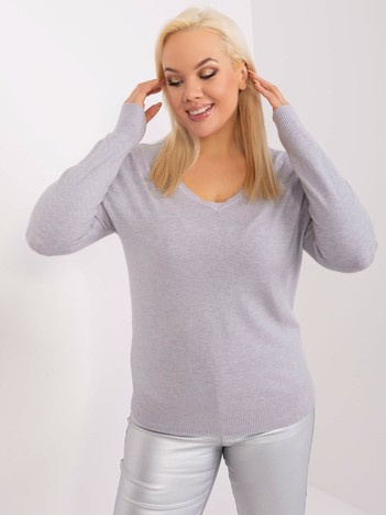 Szary dzianinowy sweter plus size w serek