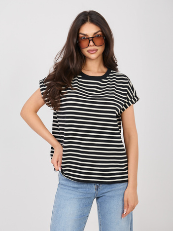 Czarny grubszy t-shirt w paski SUBLEVEL