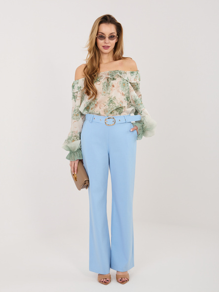 Jasnoniebieskie garniturowe spodnie z prostą nogawką RUE PARIS