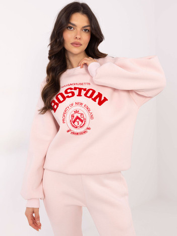 Jasnoróżowa ocieplana bluza oversize bez kaptura