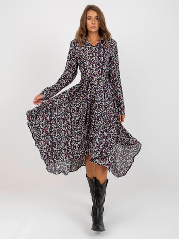 Czarna asymetryczna sukienka z kwiatowymi printami RUE PARIS