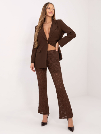Brązowe koronkowe spodnie bez zapięcia