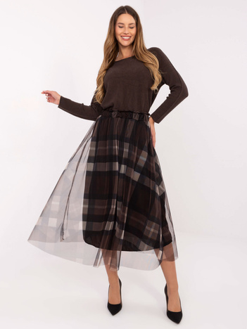 Czarno-brązowa tiulowa spódnica w kratę