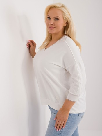 Ecru casualowa bluzka plus size z rękawem 3/4