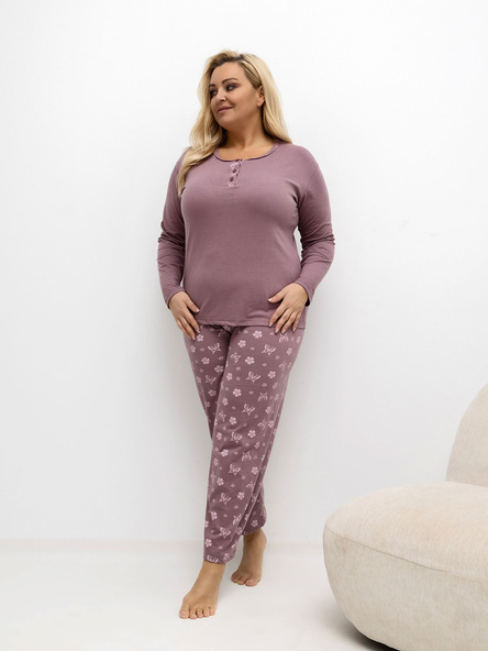 Brudnoróżowa piżama plus size z guzikami przy dekolcie