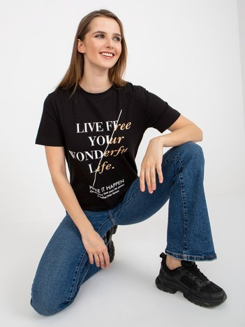 Czarny bawełniany damski t-shirt z napisami