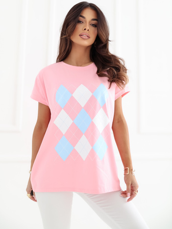 Jasnoróżowa bawełniana bluzka w geometryczny wzór