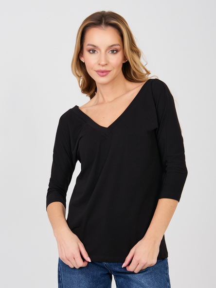 Czarna bluzka basic z dekoltem na plecach RUE PARIS