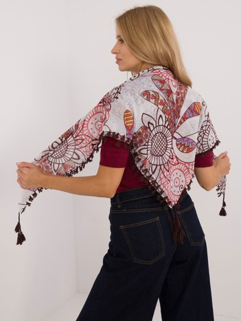 Ciemnobrązowo-czerwona chusta z nadrukiem