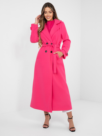 Fluo różowy dwurzędowy płaszcz z kieszeniami