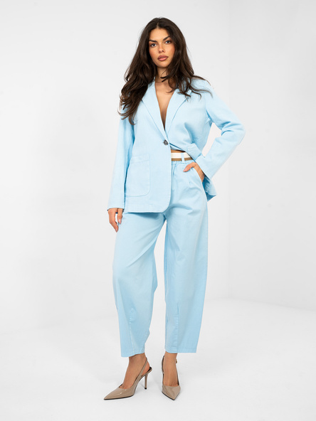 Pastelowe niebieskie bawełniane spodnie od kompletu